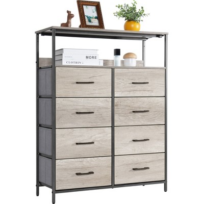 ZACHVO 8-Drawer Dresser with Shelves, Suede Veneer Fronts, Wooden Top, Steel Frame, Adjustable Feet & Anti-Tip Kit – 31.5x11.8x40.6Inch