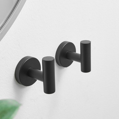 Matte Black Stainless Steel Wall Mounted Towel and Robe Hooks, 2-Pack
