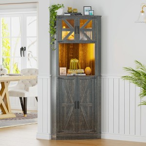 Fredees 67" Tall Farmhouse Storage Cabinet with Auto Sensor LED, USB-C Ports, 2 Cabinets & Removable Shelf for Kitchen & Dining Room - 1 of 4