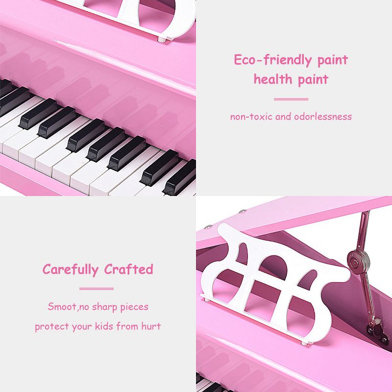 30 key Childs Toy Grand Baby Piano w/ Kids Bench Wood Pink, 5 of 10