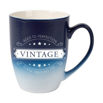 Elanze Designs Aged To Perfection Vintage All Original Parts Two Toned Ombre Matte Navy Blue and White 12 ounce Ceramic Stoneware Coffee Cup Mug