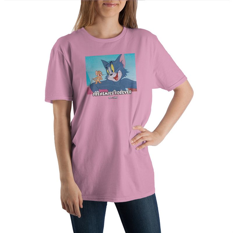 Tom & Jerry Classic Cartoon Mens Pink Graphic Tee, 1 of 2
