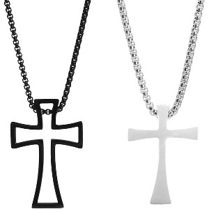 Matching Cross Necklace Set - Stainless Steel Gothic Couple Pendants (His & Hers) - 1 of 4
