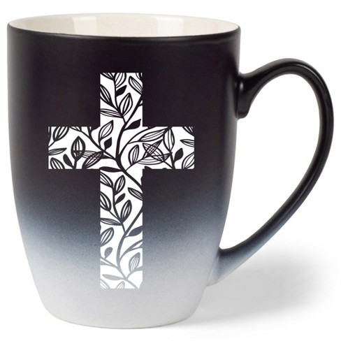 Elanze Designs Cross Leaf Two Toned Ombre Matte Black and White 12 ounce Ceramic Stoneware Coffee Cup Mug - image 1 of 4