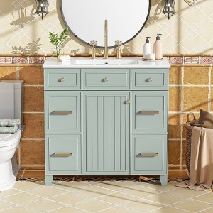 Gulches 36 inch Green Bathroom Vanity with Sink Top Combo Single Sink Shaker Cabinet Soft Closing Door 3 Drawers - 1 of 4