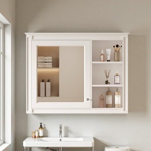 Mshliw 36" x 28" Wall Mounted Medicine Cabinet with Mirror, Modern Bathroom Storage Cabinet with Adjustable Shelf & Concealed Storage - 1 of 4