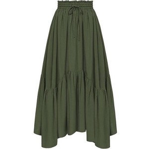 Coolmee Women's High Waist Skirt Boho Tiered Flowy Maxi Skirts with Pockets - 1 of 4