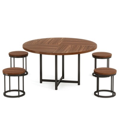 Resenkos End Table,Dining Table, Living Room Table,47" Round Dining Table, 5-Piece Kitchen Dinner Table Chairs Set,Brown