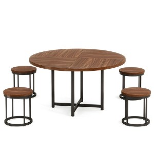 Resenkos End Table,Dining Table, Living Room Table,47" Round Dining Table, 5-Piece Kitchen Dinner Table Chairs Set,Brown - 1 of 4