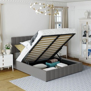 Streamdale Queen size Upholstered Platform bed with a Hydraulic Storage System - Gray - 1 of 4
