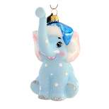 Blu Bom Blue Polka Dotted Elephant  -  1 Glass Ornament 5.00 Inches -  Ornament Baby 1St Christmas  -  202219  -  Glass  -  Blue
