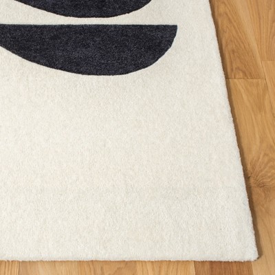 Ivory and Black Hand Tufted Wool Runner Rug