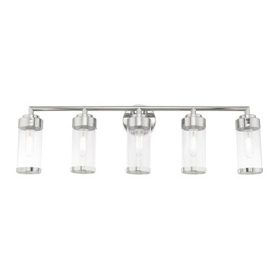 Hillcrest Polished Chrome 5-Light Vanity with Clear Glass Shades
