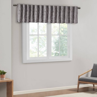 Gray Faux Silk Embroidered Sill Length Valance