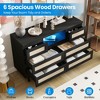 Rattan Dresser for Bedroom with Led Light and Charging Station, 6 Drawer Double Dressers, Modern Wooden Dresser Chest - image 2 of 4