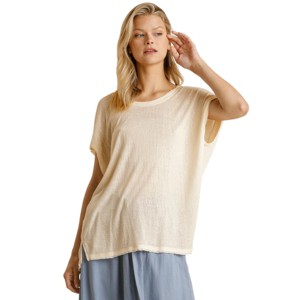 Slickblue Sheer Dolman Sleeve Scoop Neck Top for Women – Ivory – Side Slit – Casual & Relaxed Wear - S - 1 of 4