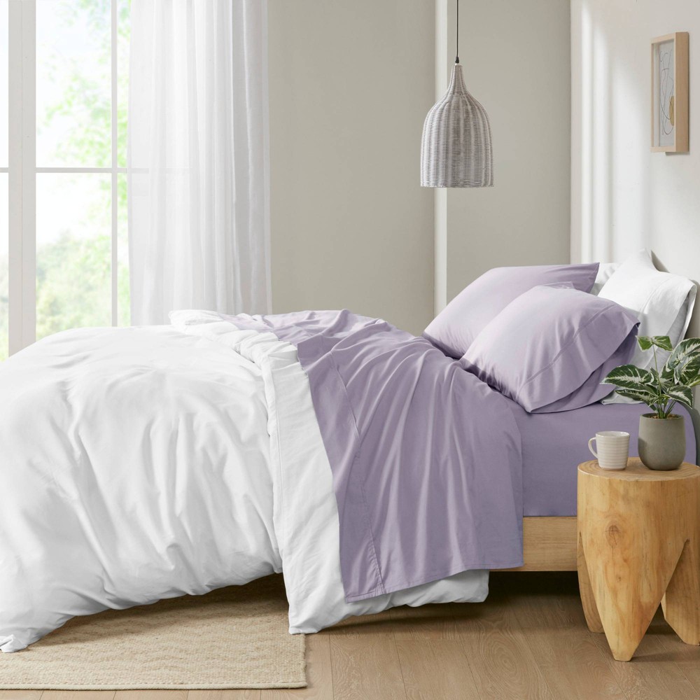 Photos - Bed Linen Full 200 Thread Count Cotton Peached Percale Sheet Set Purple