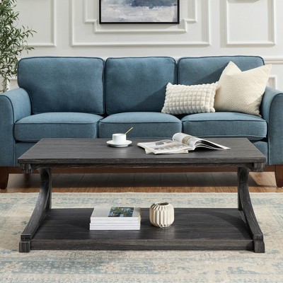 VYNXARIA 48-Inch Unique Solid Wood Coffee Table with Storage - Modern Geometric Design