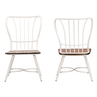 Set of 2 White Metal and Cane Windsor Dining Chairs