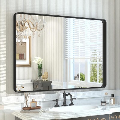 KIOTEE Rectangular Aluminum Alloy Framed and Tempered Glass Wall Bathroom Vanity Mirror in Matte Black