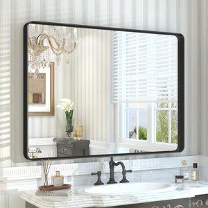KIOTEE Rectangular Aluminum Alloy Framed and Tempered Glass Wall Bathroom Vanity Mirror in Matte Black - 1 of 4