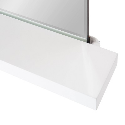 White Rectangular Frameless Vanity Mirror with Shelf