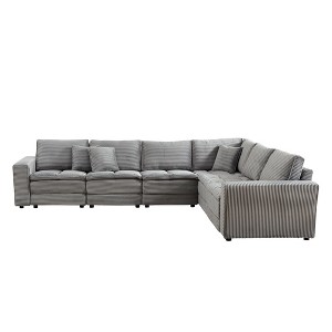 VYNXARIA 6 Seats,Oversized Sectional Sofa,L Shaped Corner Couch with Detachable Seat & Back Cushion,Corduroy Upholstery Convertible Sleeper Sofa&Couch - 1 of 4