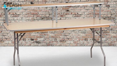 Elegant Birchwood and Silver Metal Bar Top Riser, 72'' x 12''