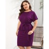 YESFASHION Women Plus Size Bodycon Elegant Midi Dress Peplum Business Work Office Sheath Pencil Cocktail Party Dress with Belt - 3 of 4