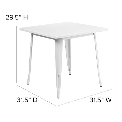 Chic White 31.5" Square Metal Indoor-Outdoor Dining Table