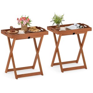 Tangkula Solid Wood Tray Table Set of 2 w/Removable Top Rectangular TV Tray Bistro Table - 1 of 4