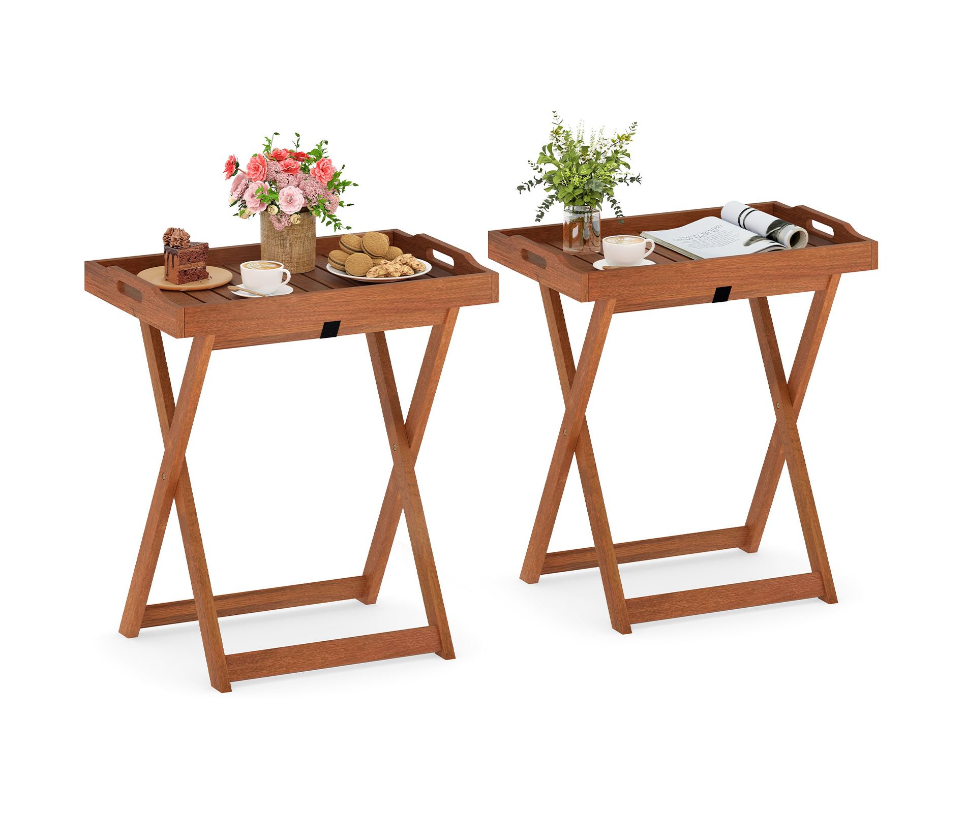 Tangkula Solid Wood Tray Table Set of 2 w/Removable Top Rectangular TV Tray Bistro Table