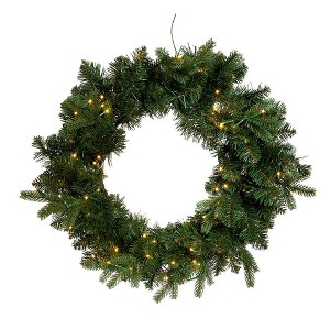 Kurt S. Adler 24“ Pre-Lit Warm White Cluster LED Noble Fir Wreath - 1 of 4