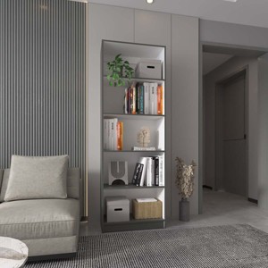 71in Contemporary Wood Bookcase with 5 Fixed Shelves and Closed Back Panel for Home Office or Living Room Storage-3irtyhousy - 1 of 4