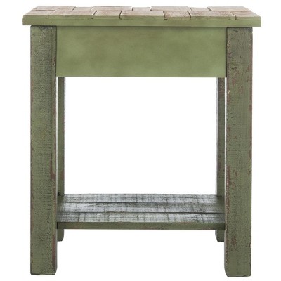 Antique Green Fir Wood Accent Table with Storage