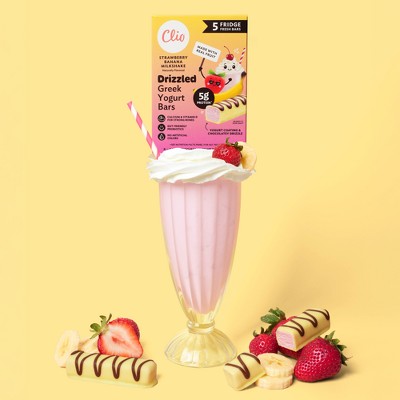 Clio Snacks Drizzled Strawberry Banana Milkshake Greek Yogurt Bars - 5.65oz/5ct