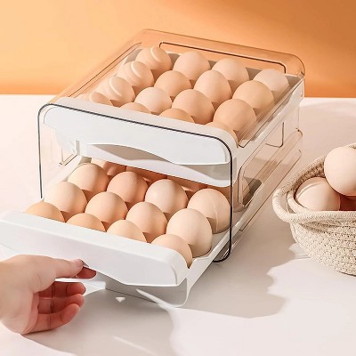 LunaLulinlk 32 Egg Trays- Egg Organizer for Refrigerator, 2-Tier Plastic Fridge Egg Storage Containers with Lid & Handle, White