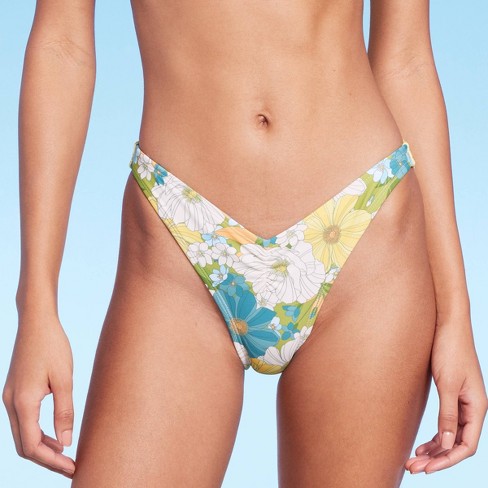 Women's V-Front Cheeky Extra High Leg Bikini Bottom - Wild Fable™ Blue  Floral Print M