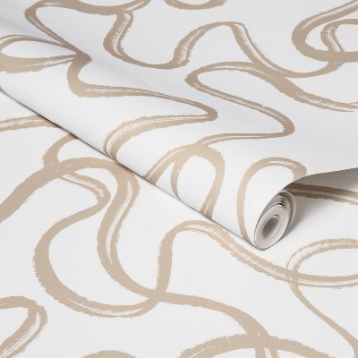 Abstract Doodle Peel & Stick Wallpaper Khaki - Opalhouse™: Removable, Temporary, Self-Adhesive, Stain-Resistant, 27.5 Sq Ft Coverage