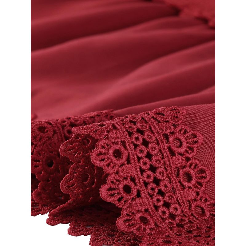 Allegra K Women's V Neck Smocked Elastic Waist Short Sleeve Boho Crochet Trim Mini Dress, 5 of 6