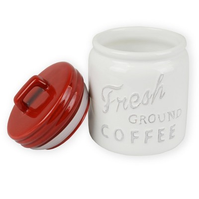 Red and White Ceramic Kitchen Canister Set with Airtight Lids