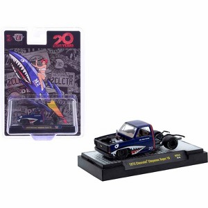 1973 Chevrolet Cheyenne Super 10 Bedless Truck Blue with Shark Mouth Graphics Limited Ed 1/64 Diecast Model Car by M2 Machines - 1 of 3