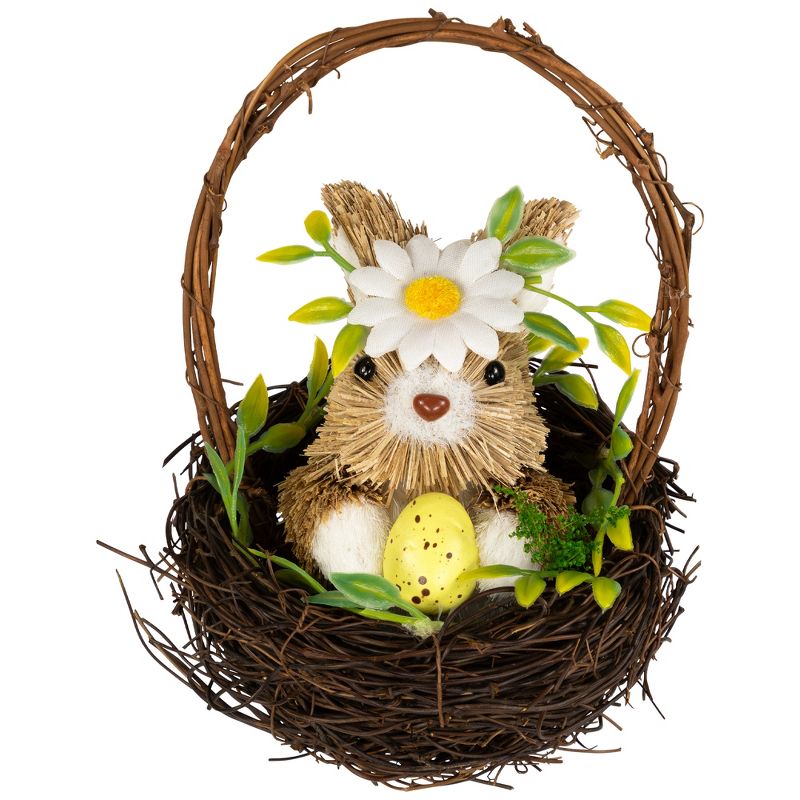Northlight Rabbit with Twig Basket Easter Decoration - 7", 1 of 7