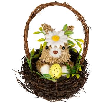 Northlight Rabbit with Twig Basket Easter Decoration - 7"