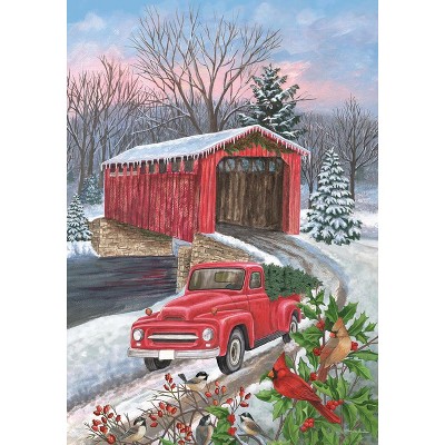 Briarwood Lane Winter Covered Bridge Seasonal House Flag Pickup T