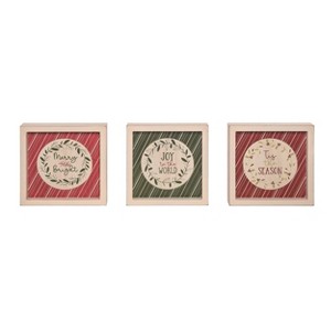 Transpac MDF Season’s Greeting Box Signs Set of 3 Christmas Home Decorations - 1 of 1