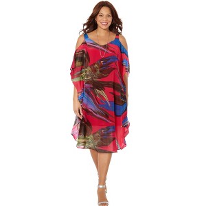 Catherines Women's Plus Size Open-Shoulder Chiffon Dress - 1 of 4