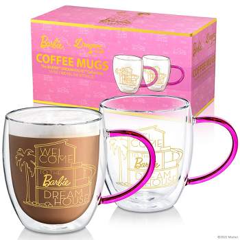 Barbie x Dragon Glassware 16 oz Double Walled Glass Coffee Mugs Set of 2
