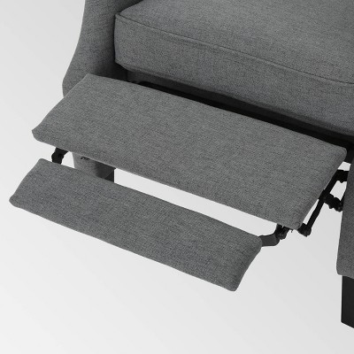 Set of 2 Charcoal Fabric Wingback Recliners with Wood Legs