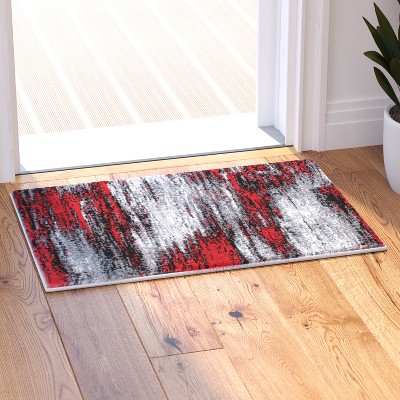 Red and Gray Tufted Synthetic 5' x 7' Area Rug